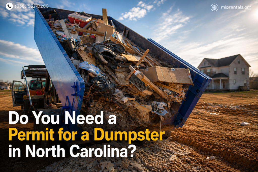 Permit for a Dumpster in North Carolina at residential cleanup and construction site with roll-off dumpster